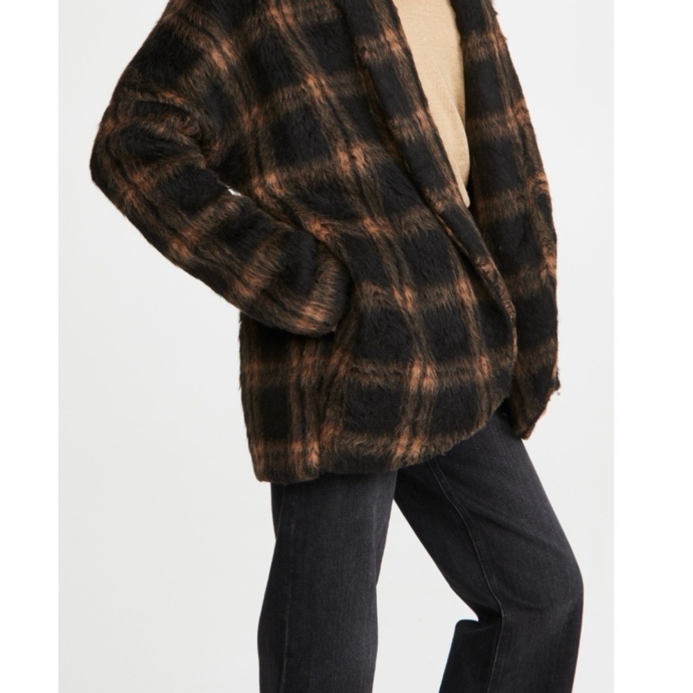 Amanda Uprichard Black & Brown Plaid Faux-Fur Peacoat